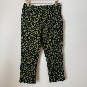 Vintage 90s Prada Green and Black Damask Jacquard Print Capri Pants